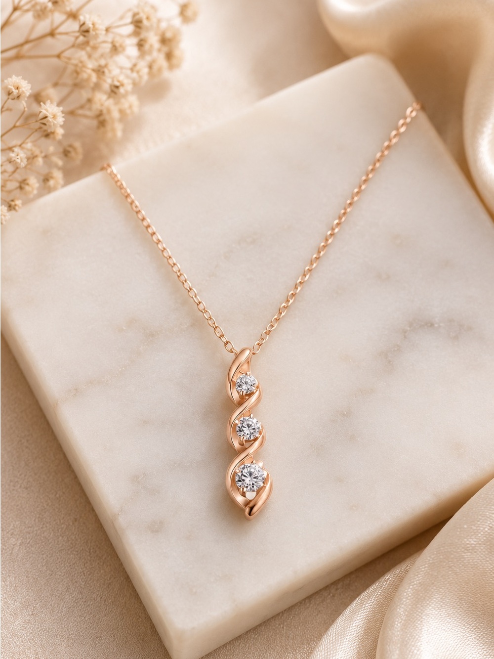 Rose Gold-Tone Triple Crystal Twist Pendant Necklace